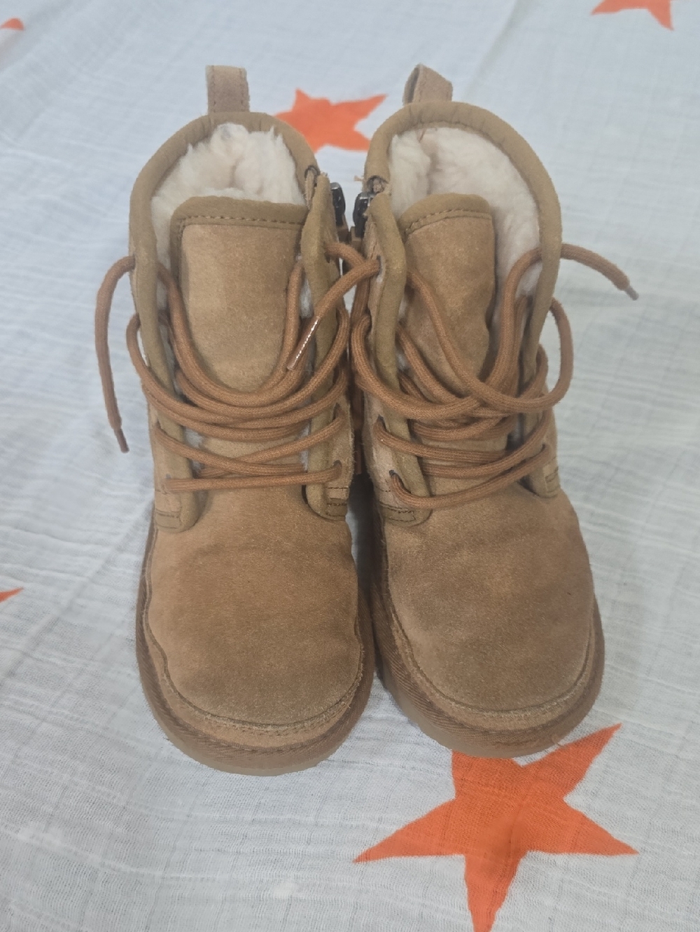 Suede Lace-Up Shearling Lined Boots - Tan